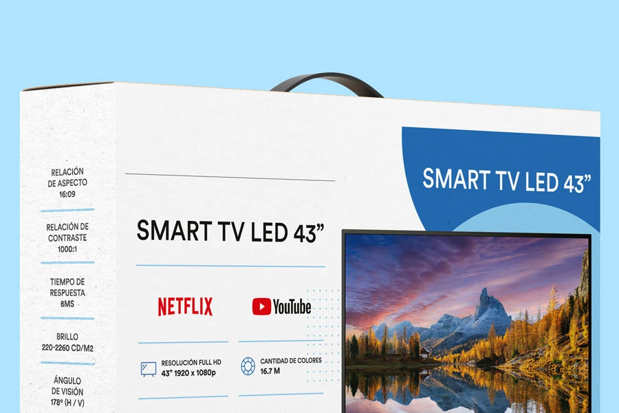 Packaging para televisor con manija en cartón microcorrugado