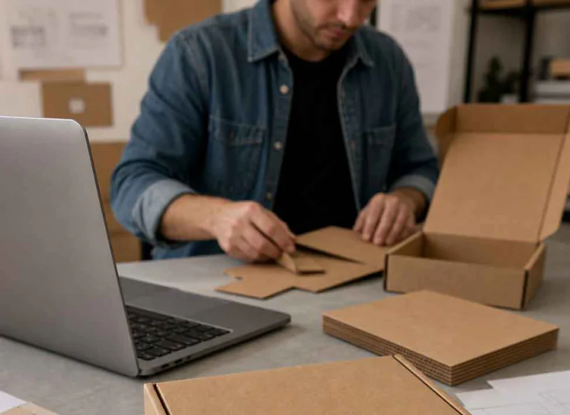 Persona preparando cajas para pedidos de ecommerce